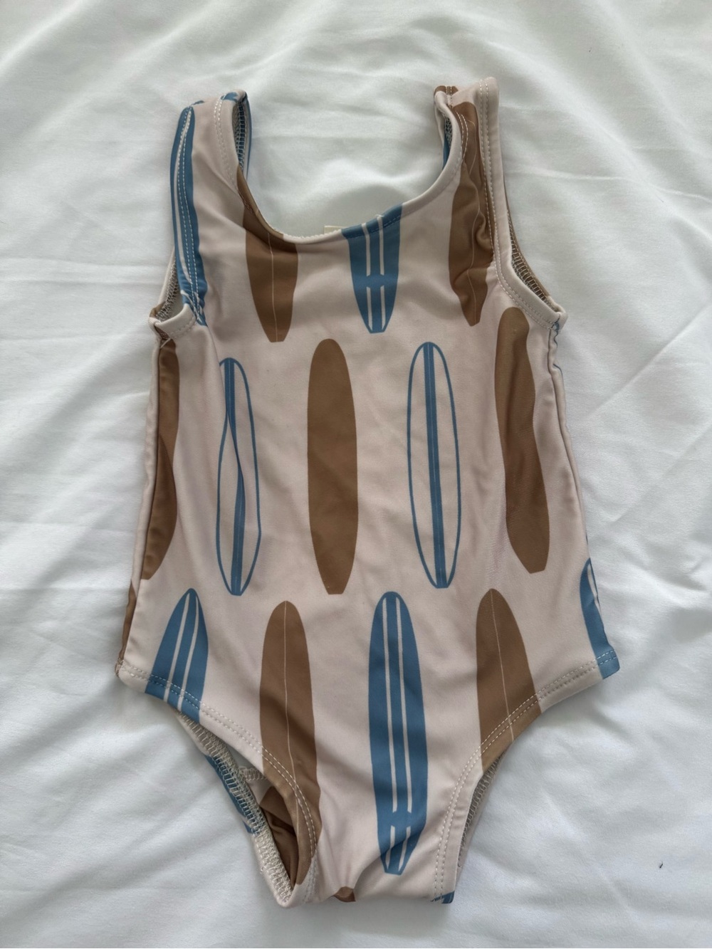 Kate Quinn like new Swimsuit with Surfboard longboard Print - Blue & Brown